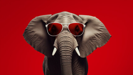 wild elephant in trendy sunglasses - obrazy, fototapety, plakaty