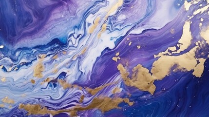 Blue and Purple Marble with Gold Abstract Background Texture.