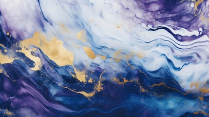 Blue and Purple Marble with Gold Abstract Background Texture.