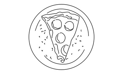 line art of pizza on a plate