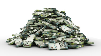 Big pile of Saudi Riyal notes a lot of money over transparent background. 3d rendering of bundles of cash - obrazy, fototapety, plakaty