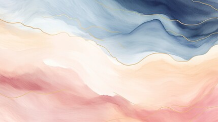 Obraz premium Earth Tone Watercolor Background with Gold Line Art for Elegant Wallpaper Design.