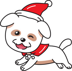 Cartoon cute dog with christmas costume for design.