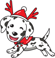 Cartoon dalmatian dog with christmas costume for design.