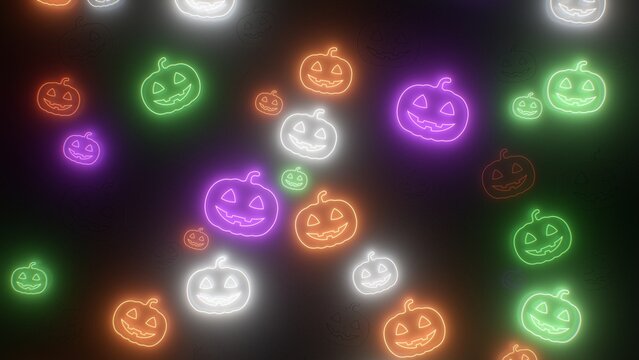 Glowing Flashing Neon Pumpkin Lights Outline Spooky Halloween Shapes - Abstract Background Texture