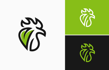 Head crest angry rooster leaf outline logo design
