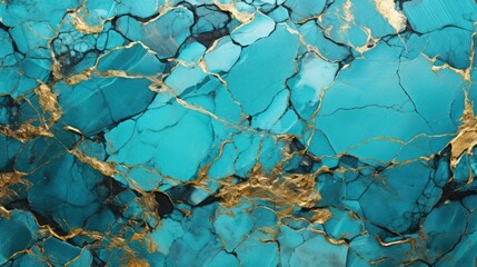 Turquoise Marble Texture Illustration with Cracked Gold Accents.
