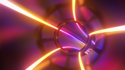 Inside Futuristic Neon Glowing Reflective Shiny Twisting Tunnel Tube - Abstract Background Texture