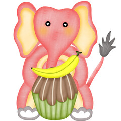 Cute elephant and banana cupcake 