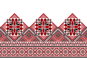 flower embroidery on white background. ikat and cross stitch geometric seamless pattern ethnic oriental traditional. Aztec style illustration design for carpet, wallpaper, clothing, wrapping, batik.