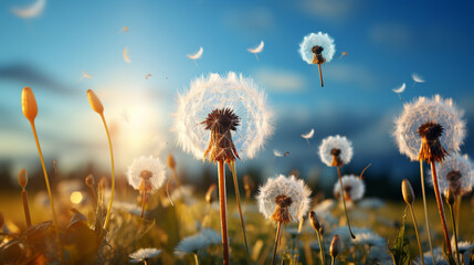 field of dandelions HD 8K wallpaper Stock Photographic Image