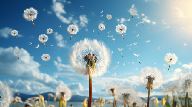 dandelion in the sky HD 8K wallpaper Stock Photographic Image