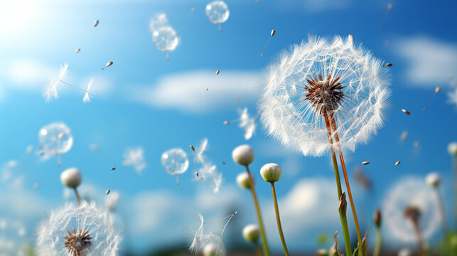 dandelion in the wind HD 8K wallpaper Stock Photographic Image