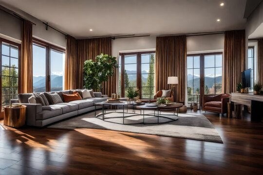 Beautiful Living Room With Hardwood Floors And Amazing View