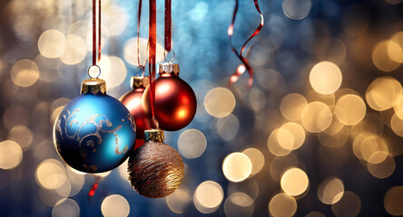christmas balls on blured background 