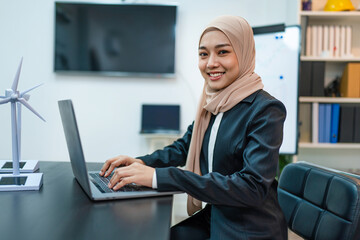 Successful businesswoman working at her office desk, Concept of business risk analysis and assessment.