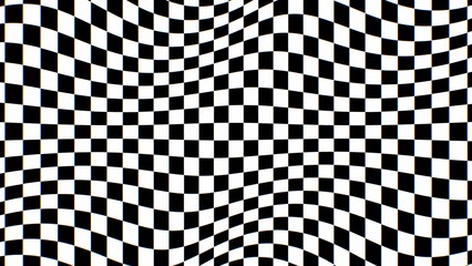 Wavy Black And White Distorted Checkerboard Flowing Optical Illusion - Abstract Background Texture - obrazy, fototapety, plakaty