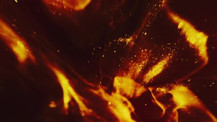 Vertical video. Burning abstract background. Fire flames. Golden glitter yellow red glowing shimmering defocused blur hot smoke in black dynamic hypnotic art. - Powered by Adobe