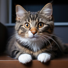 Portrait of a surprised cat Scottish Straight, closeup