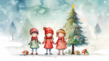 Christmas Invitation Card Theme, Template in watercolor, xmas Card, generated ai