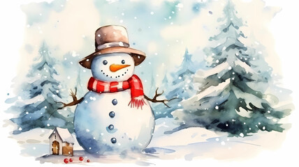 Obraz premium Christmas Invitation Card Theme, Template in watercolor, xmas Card, generated ai