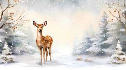 Reindeer in Winter Wonderland, Christmas Invitation Card Theme, Template in watercolor, xmas Card, generated ai