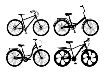 Bicycle silhouette stencil templates clipart bundle