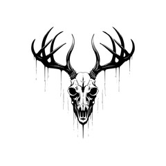 deer skull vector illustration for tattoo, printing on t-shirts, posters and other items. animal skeleton drawing. wildlife tattoo symbol design.