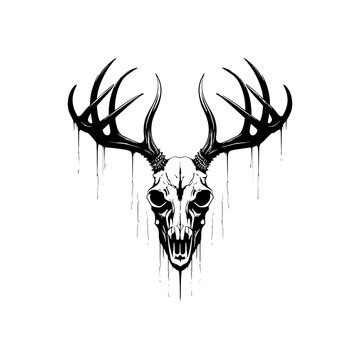 deer skull vector illustration for tattoo, printing on t-shirts, posters and other items. animal skeleton drawing. wildlife tattoo symbol design.