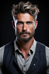 Portrait od handsome man in studio on dark background.