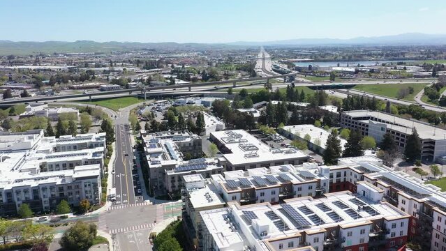 Springtime view of the downtown skyline of Dublin, California, USA.