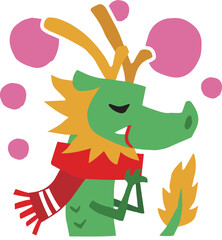 手描きのゆるい辰キャラクター(干支、初詣、マフラー)