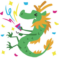 手描きのゆるい辰キャラクター(干支,クラッカー)