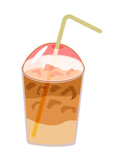 Cold frappe drink glass with ice to go with straw