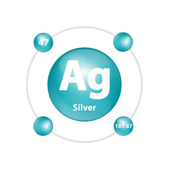 Icon structure Silver (Ag) chemical element round shape circle dark green with surround ring Number shows of energy levels of electron. Study science for education 3D Illustration vector.