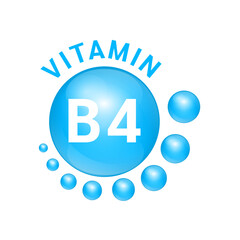 Vitamin B4 blue substance Sign Icon. Realistic design, small circle around. Isolated on white background. Personal care, beauty concept. Medicine health symbol of thiamine. Vector Illustration EPS10.	