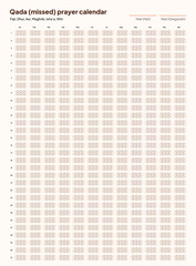 Islamic Calendar for Qada (missed) prayers in A4/A3 album size