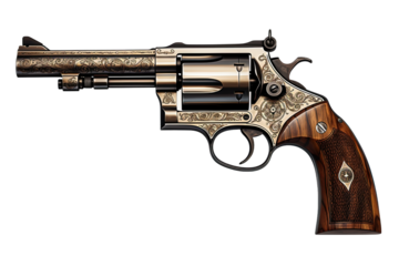 Revolver Gun on White Background Isolated on Transparent or White Background, PNG