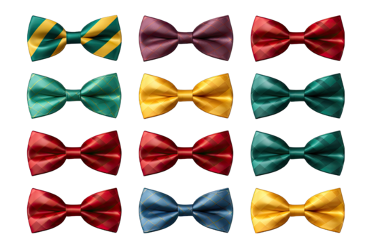 Set of Bow Ties in Red, Blue, Green, and Yellow Isolated on Transparent or White Background, PNG