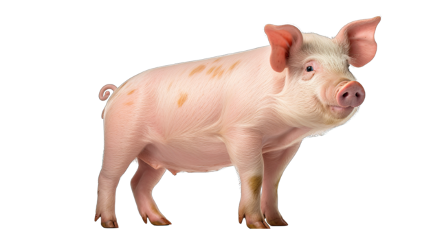 Pig Staring Into the Distance Isolated on Transparent or White Background, PNG
