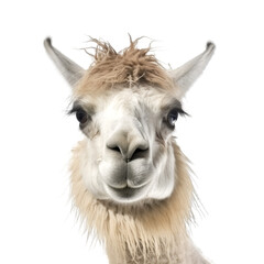 close up shot, portrait of light brown llama isolated on transparent background. 