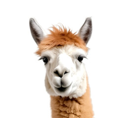 front view, brown llama looks at the camera, close up shot, isolated on transparent background. 