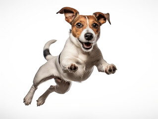 jack russel terrier in motion isolated white background - obrazy, fototapety, plakaty