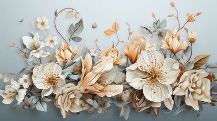 A painting of flowers on a gray wall