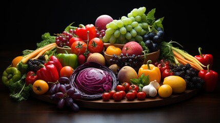 A platter filled with lots of different types of fruits and vegetables