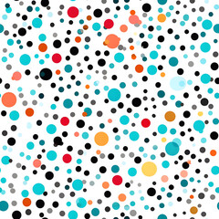 seamless pattern with colorful circles and lines on a white background.