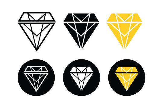 Diamond icon vector for web, Diamond gemstone with sparkle line art vector icon, diamond icon,
Abstract black diamond collection icons. Linear outline sign. A set of diamonds in a flat style