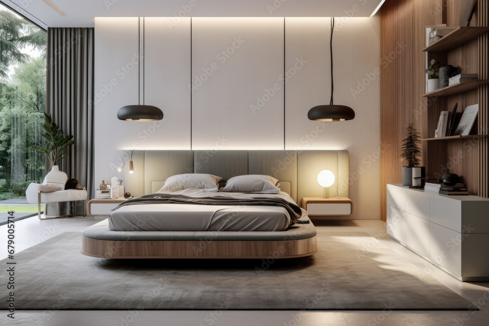 Wall mural Tranquil and Chic Bedroom Oasis with Modern Minimalist Design