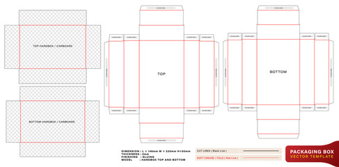 die cut Box top and bottom models hard box template with the dimension measurement and thickness for packaging brand, product compartment unique design, minimalist conceptual holder, parcel stationery