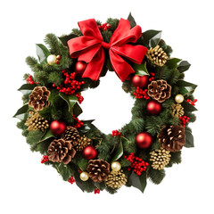 Fototapeta na wymiar Christmas Wreath Elegance: Festive Holiday Decor on Transparent Background